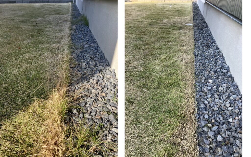 HASHIRI庭 未整備側境界の際刈り作業前後別アングル比較