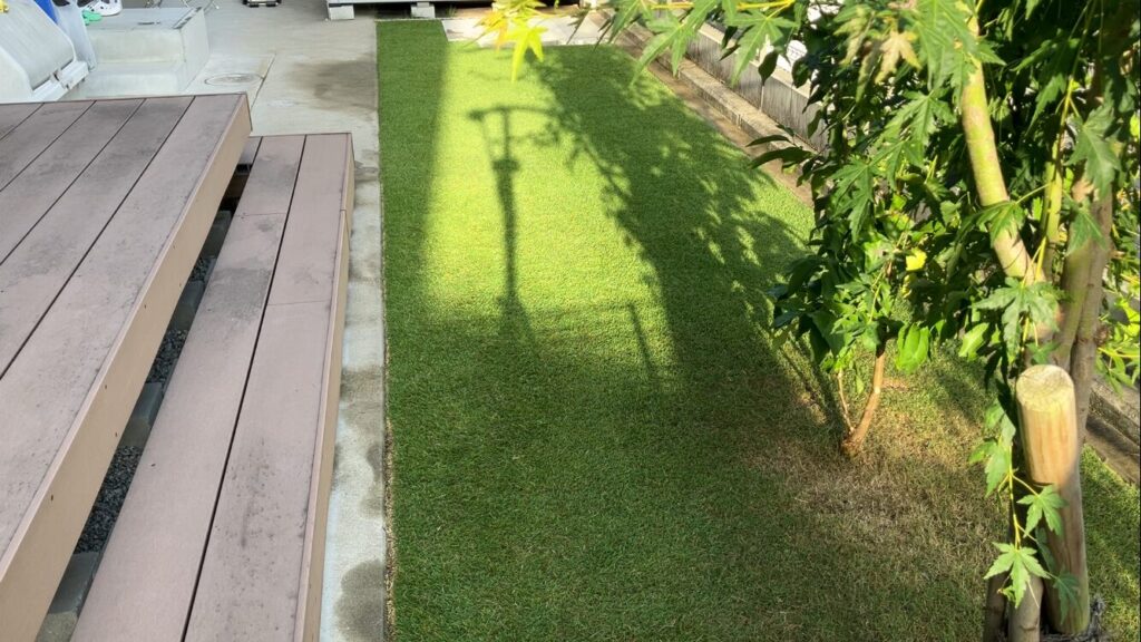 YUKI庭のサッチングと芝刈り後の仕上がり